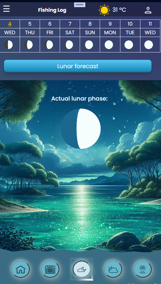 Moon phase view with fish activity prediction